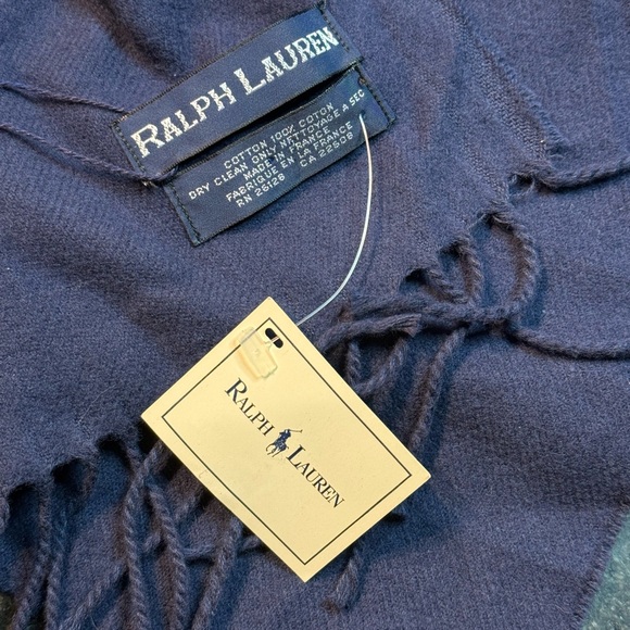 Ralph Lauren Navy Blue 100% Cotton Scarf - Picture 2 of 4